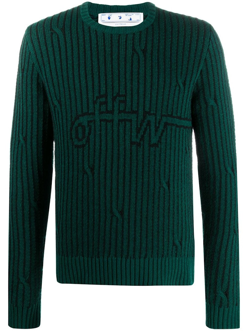 OFF-WHITE Cables Knit Sweater Dark Green
