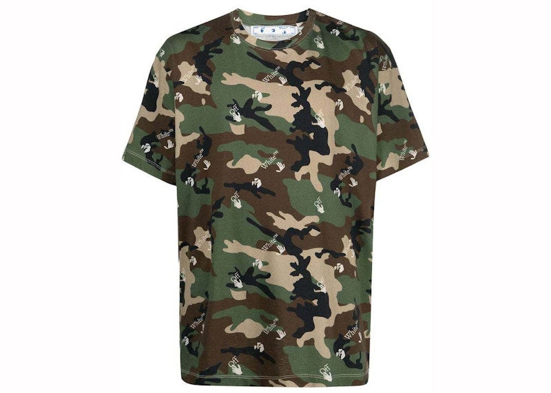OFF-WHITE Camouflage Print Crew Neck T-Shirt Green