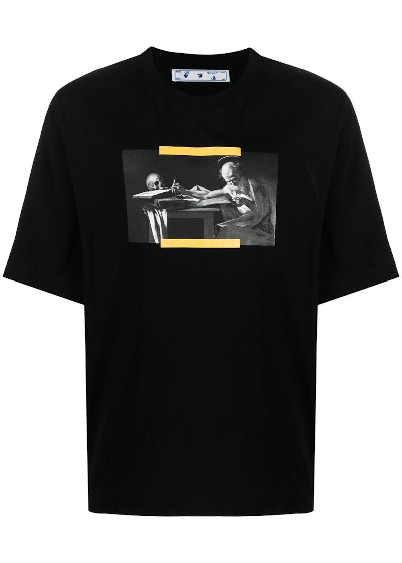 OFF-WHITE Caravaggio Saint Jerome Writing Hands Off Logo Oversized T-Shirt Black Yellow