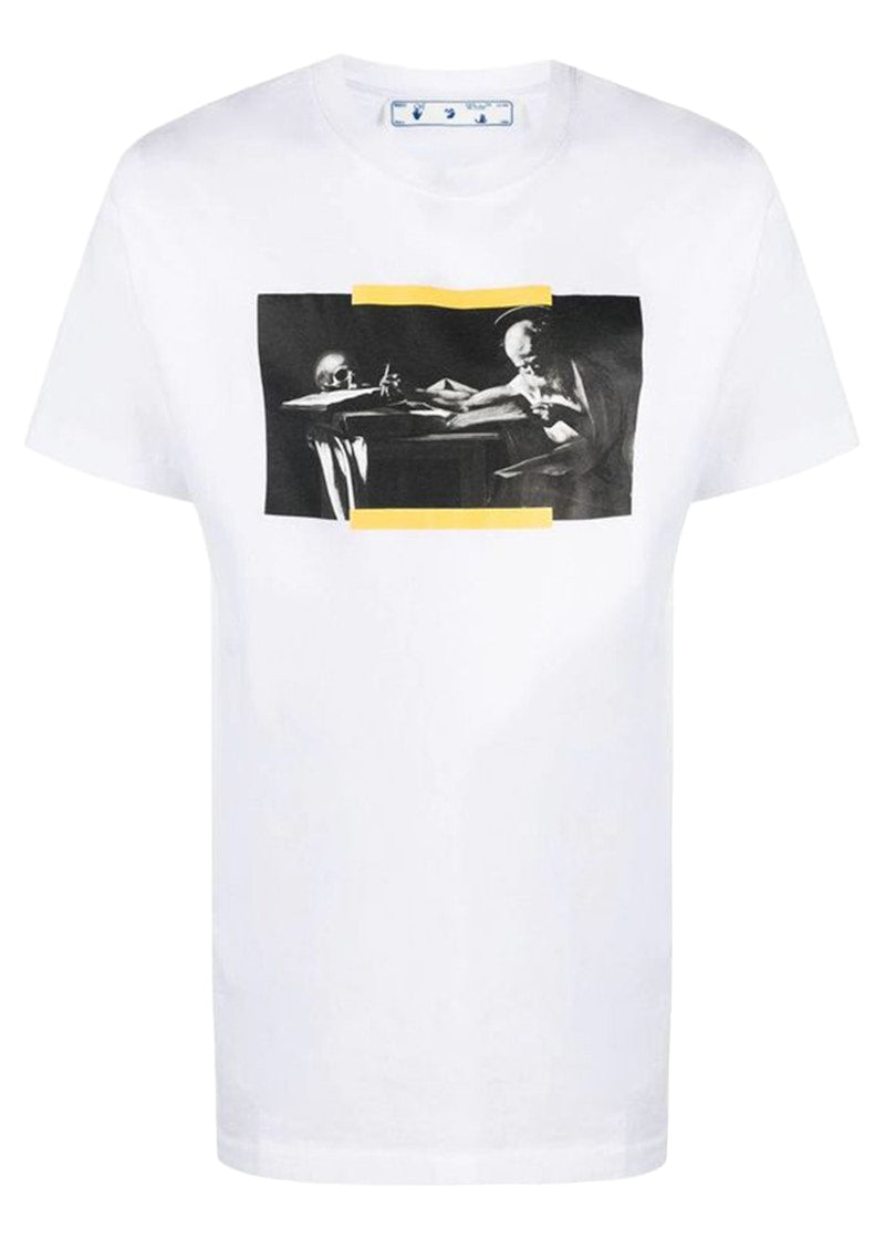 OFF-WHITE Caravaggio Saint Jerome Writing Hands Off Logo Slim Fit T-shirt While/Black/Yellow