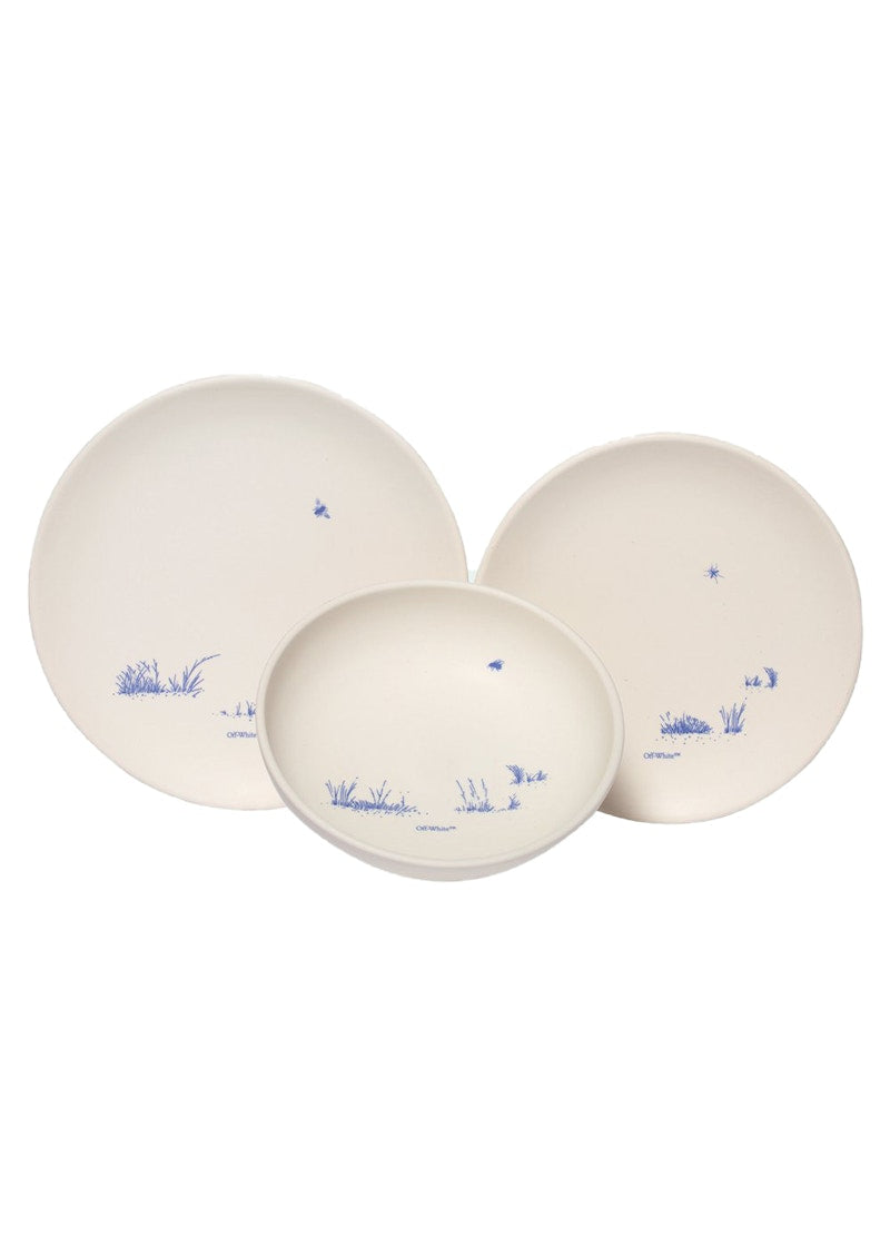 OFF-WHITE Ceramic Lunch Plate and Bowl Set White/Brilliant Green