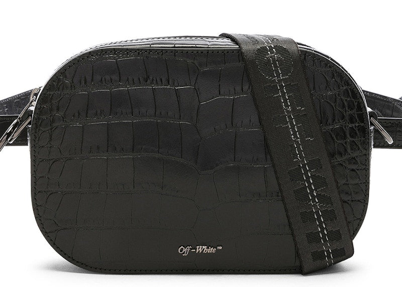 OFF-WHITE Cocco Camera Bag Crocodile Embossed Leather Black