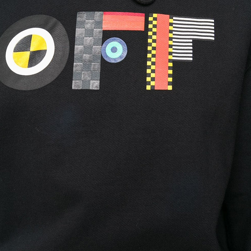OFF-WHITE Cropped Graphic Logo Print Hoodie Black/Multicolor