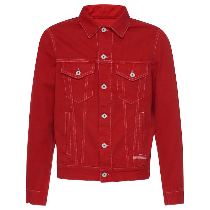OFF-WHITE Diag Skulls Graphic Denim Jacket Red/Multicolor