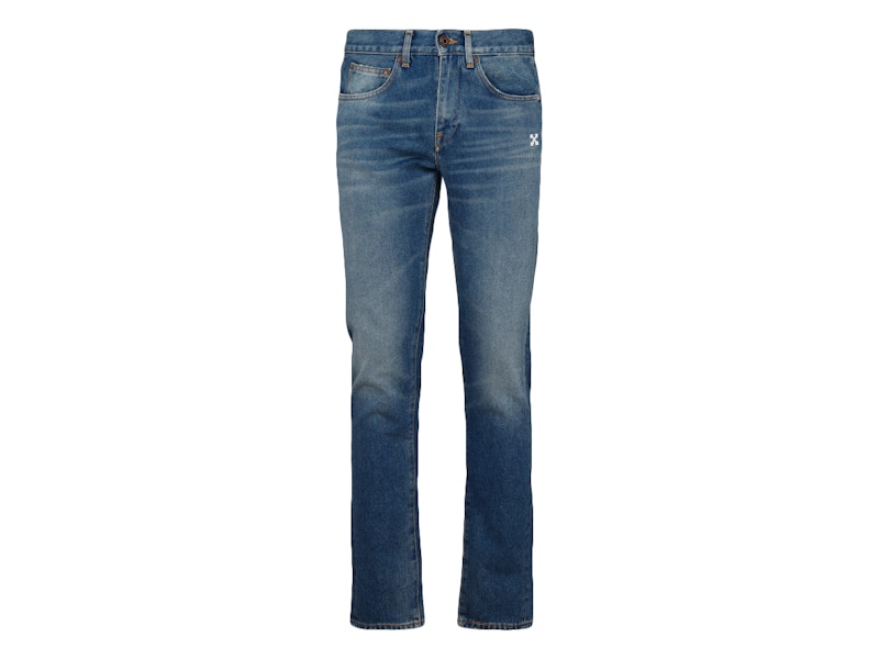OFF-WHITE Diag Slim Fit Denim Jeans Medium Blue/White