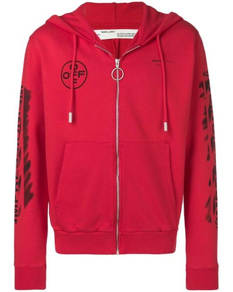 OFF-WHITE Diag Stencil Zip Up Hoodie Red/Black