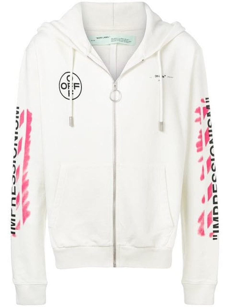 OFF-WHITE Diag Stencil Zip Up Hoodie White/Pink/Black