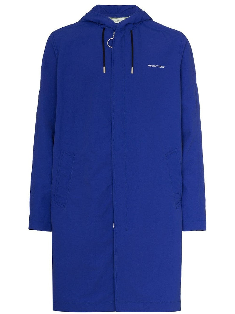 OFF-WHITE Diagonal Hooded Raincoat Blue/White