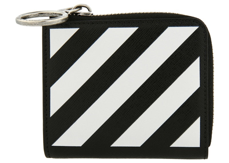 OFF-WHITE Diagonal Stripe Zip Wallet Black/White