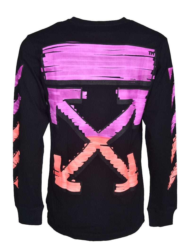 OFF-WHITE Diagonal Striped Marker Long Sleeve T-shirt Black Fuchsia