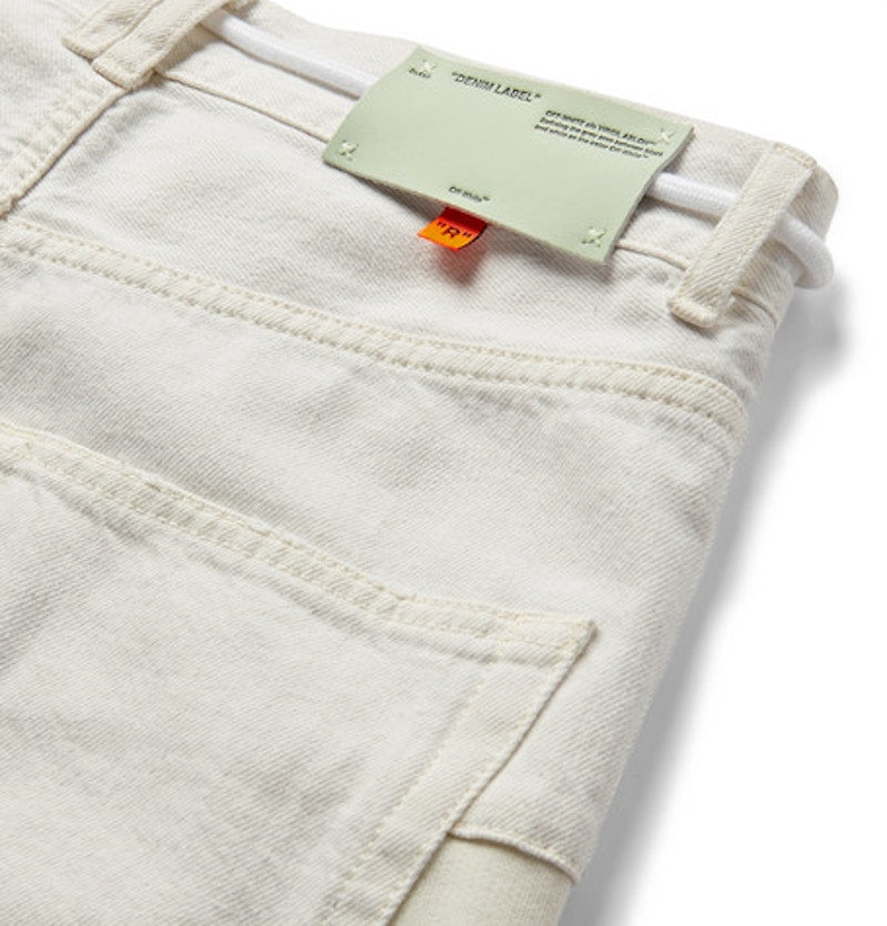 OFF-WHITE Distressed Logo Appliqued Denim Shorts Off-White/Black