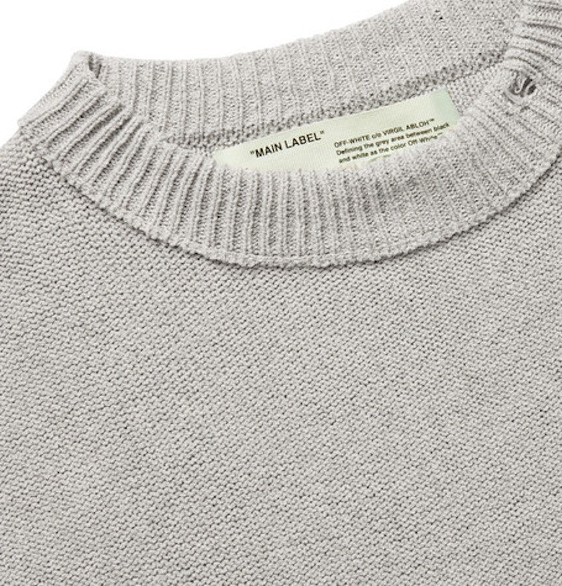 OFF-WHITE Distressed Logo Intarsia Sweater Grey/Black