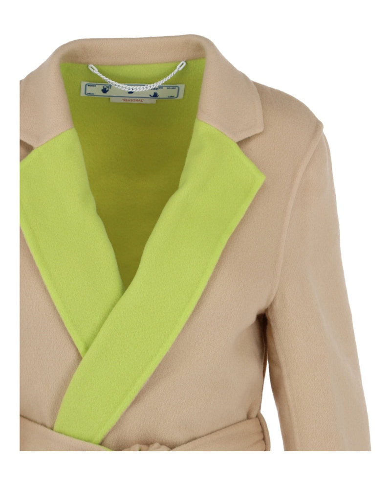 OFF-WHITE Double Wool Belted Coat Beige