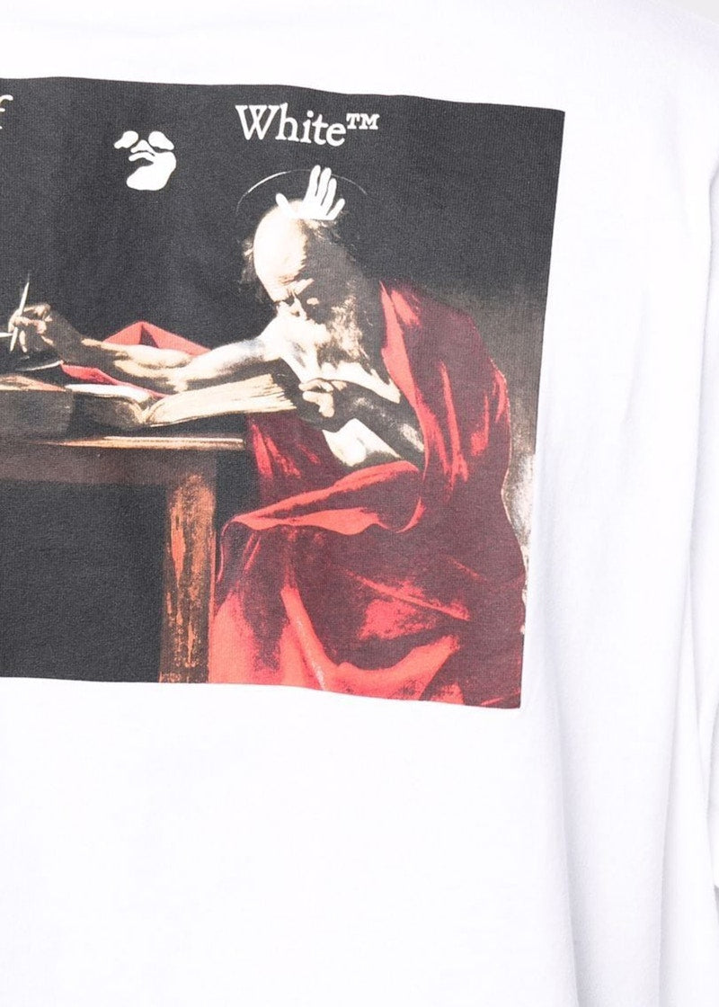 OFF-WHITE Drowning Man Logo Caravaggio St. Jerome Writing Painting Oversized T-Shirt White/Multi