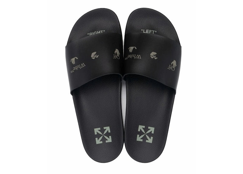 OFF-WHITE Drowning Man Logo Slides Black Khaki