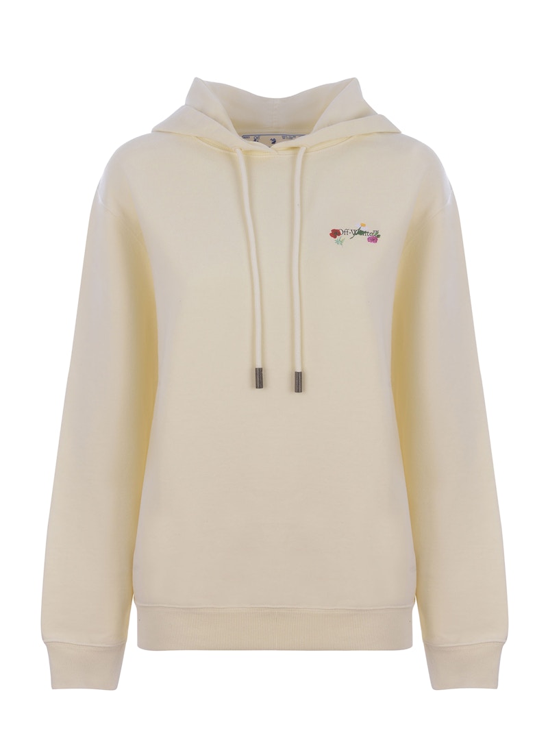 OFF-WHITE Embroidered Floral Arrow Hoodie Cream