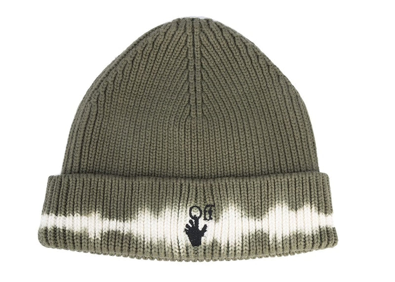 OFF-WHITE Embroidered Hands Off Logo Beanie Khaki White