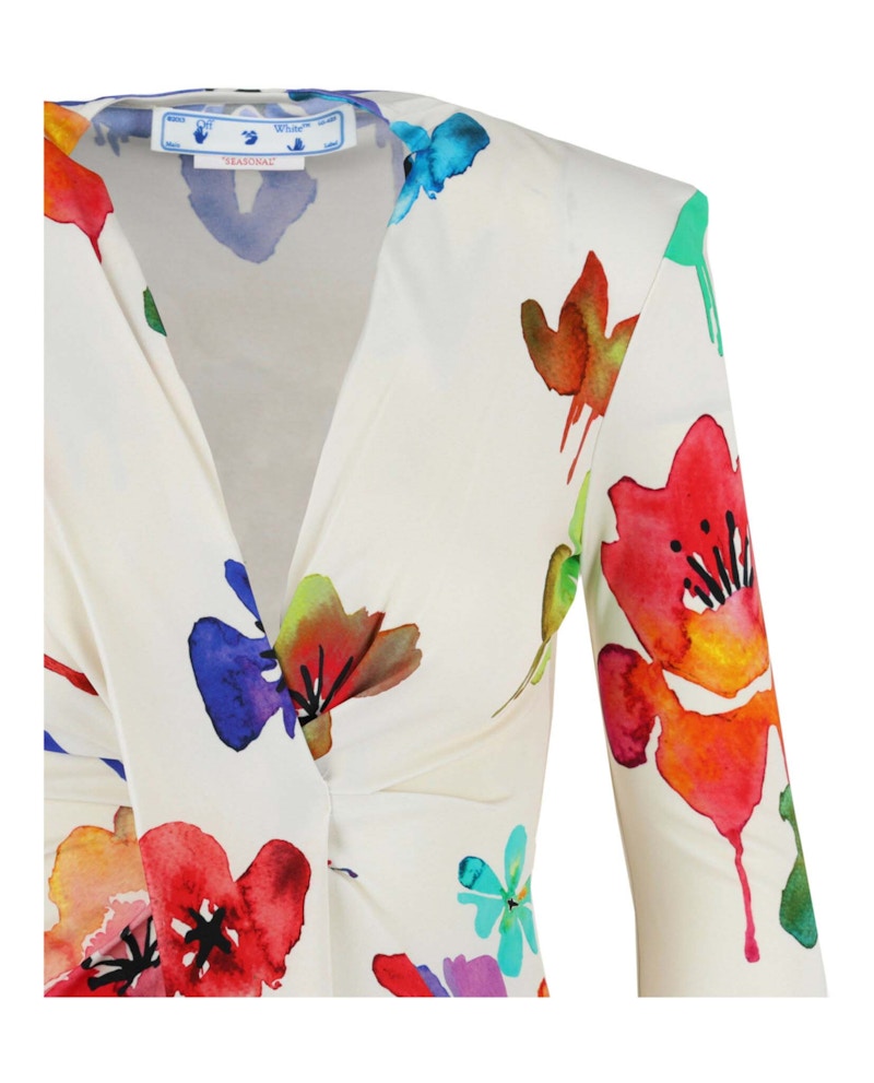 OFF-WHITE Floral Draped Midi Dress Multi
