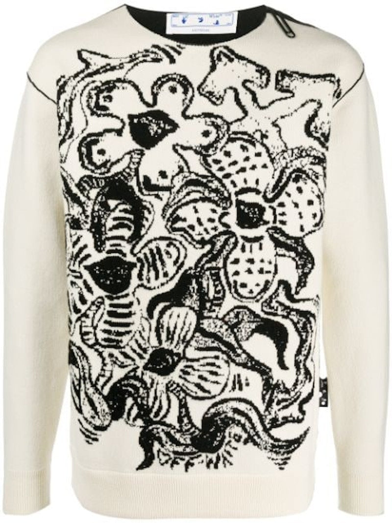 OFF-WHITE Flowers Crewneck Sweater Off White/Black