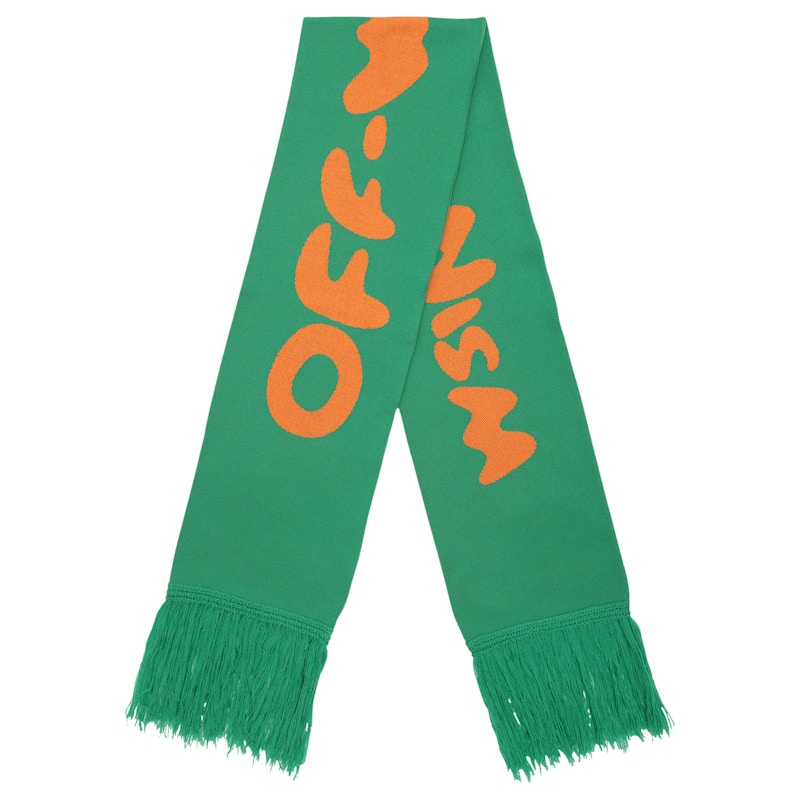 OFF-WHITE Fringed Logo Intarsia Wool Scarf (SS19) Green/Orange
