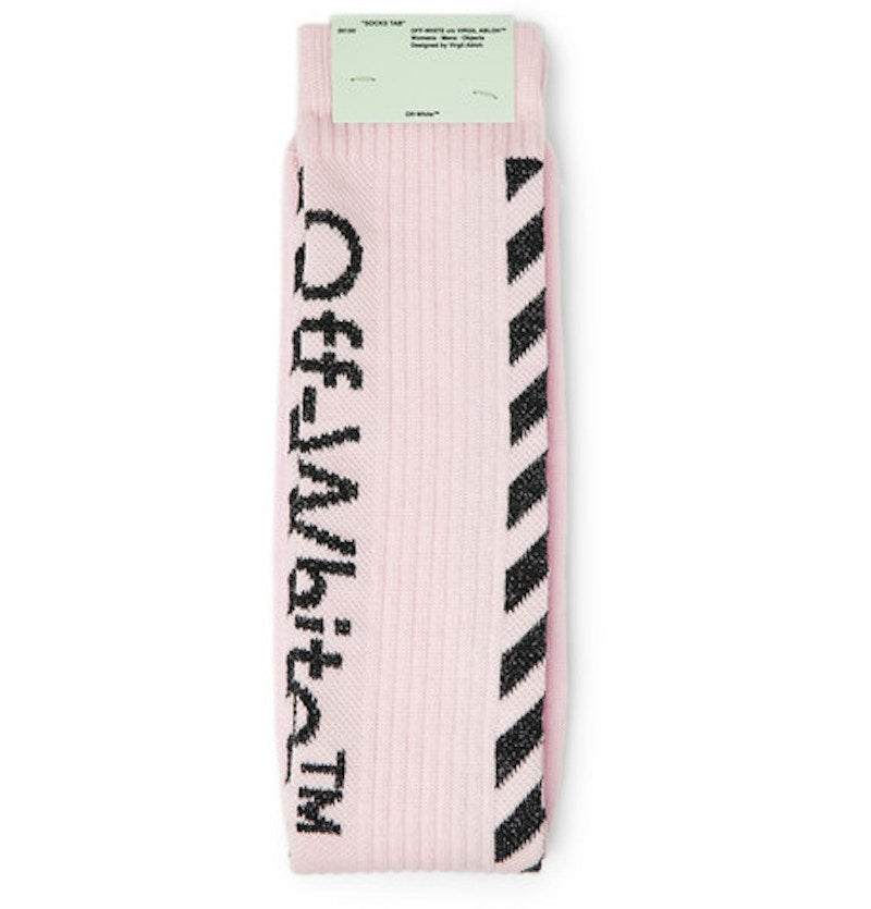 OFF-WHITE Glittered Diag Logo Intarsia Stretch Socks (SS19) Pink/Black