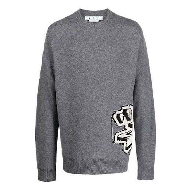 OFF-WHITE Graffiti Chunky Knit Crewneck Sweater Grey