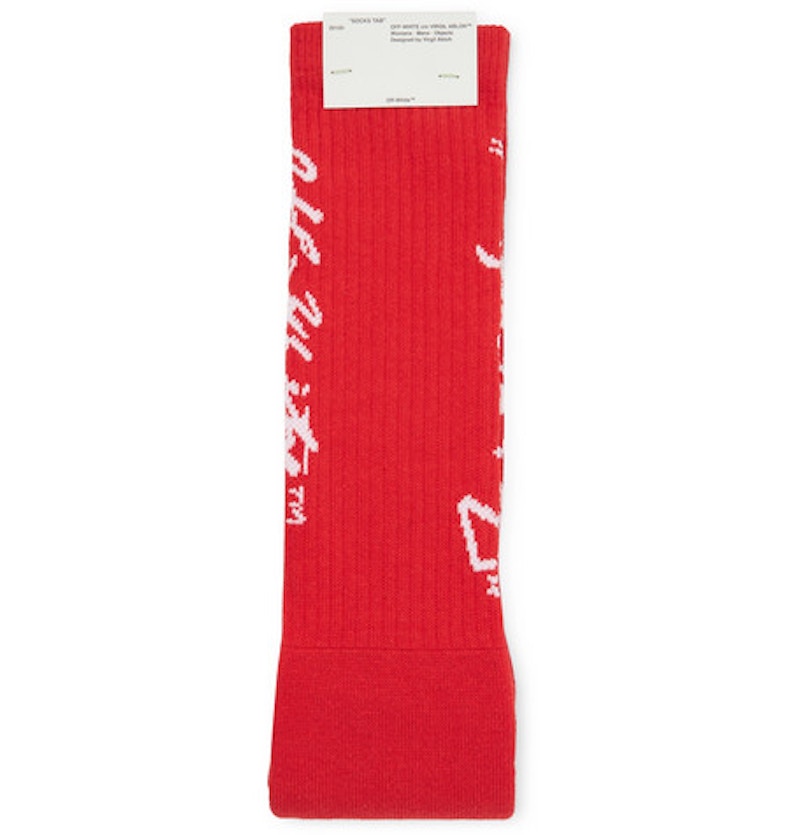 OFF-WHITE Impressionism' Logo Intarsia Stretch Socks (SS19) Red/White