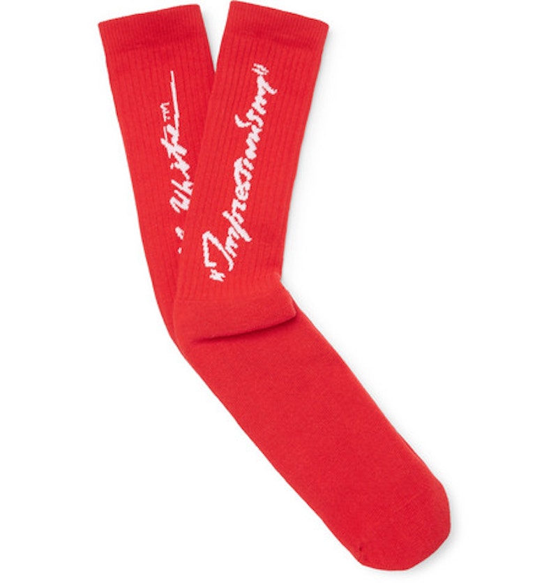 OFF-WHITE Impressionism' Logo Intarsia Stretch Socks (SS19) Red/White