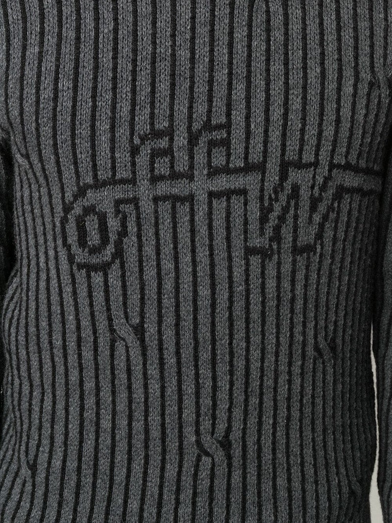 OFF-WHITE Intarsia Knit Jumper Sweater Dark Grey