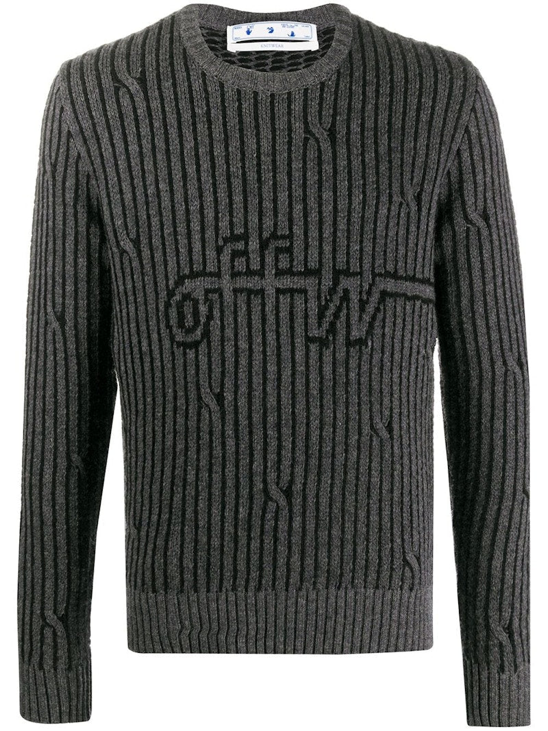 OFF-WHITE Intarsia Knit Jumper Sweater Dark Grey