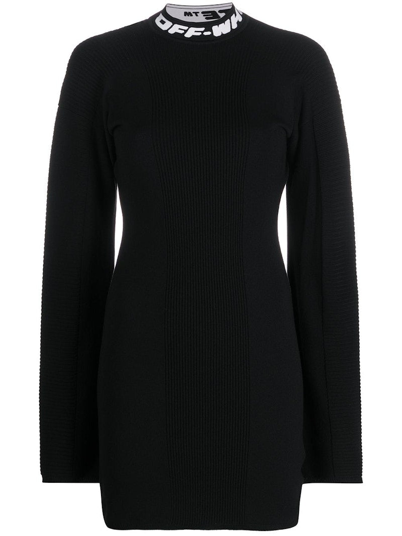 OFF-WHITE Intarsia Knit Logo Dress Black