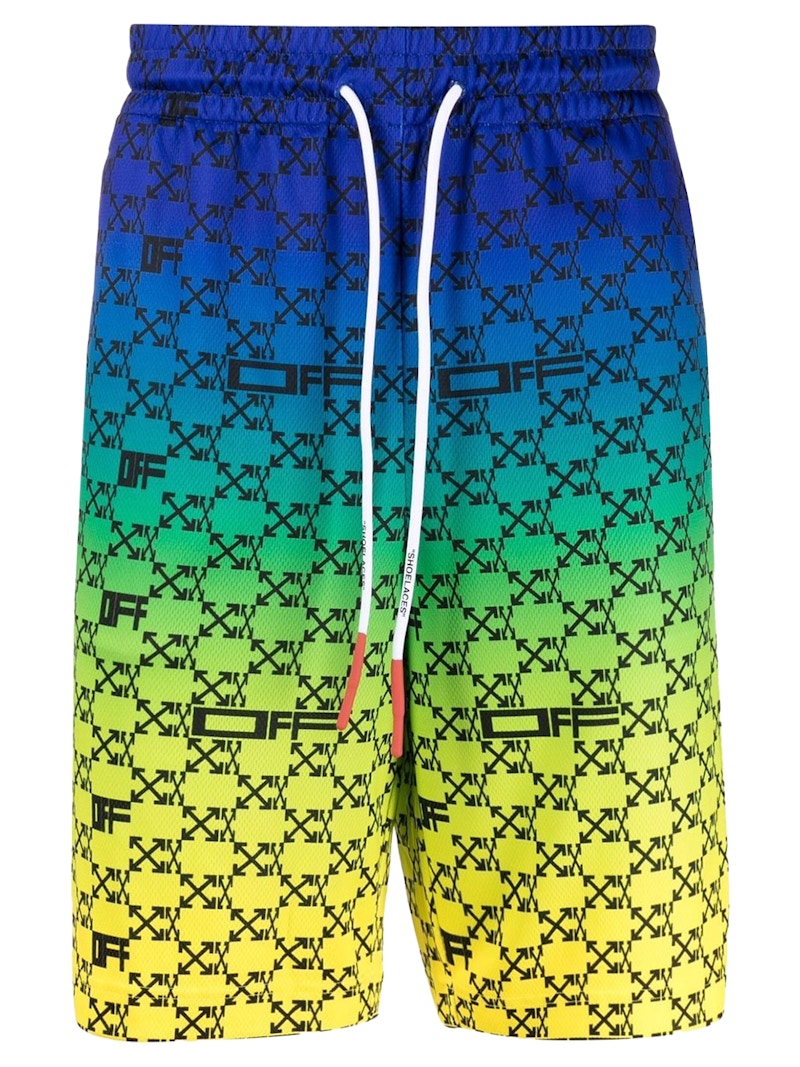 OFF-WHITE Iridescent All Over Arrows Monogram Shorts Blue/Yellow/Black