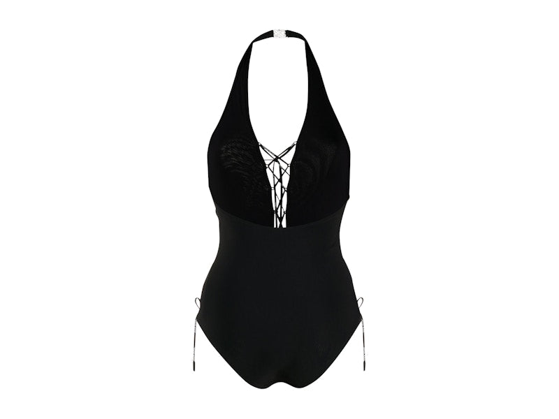 OFF-WHITE Lace-Up One Piece Swimsuit Black/White
