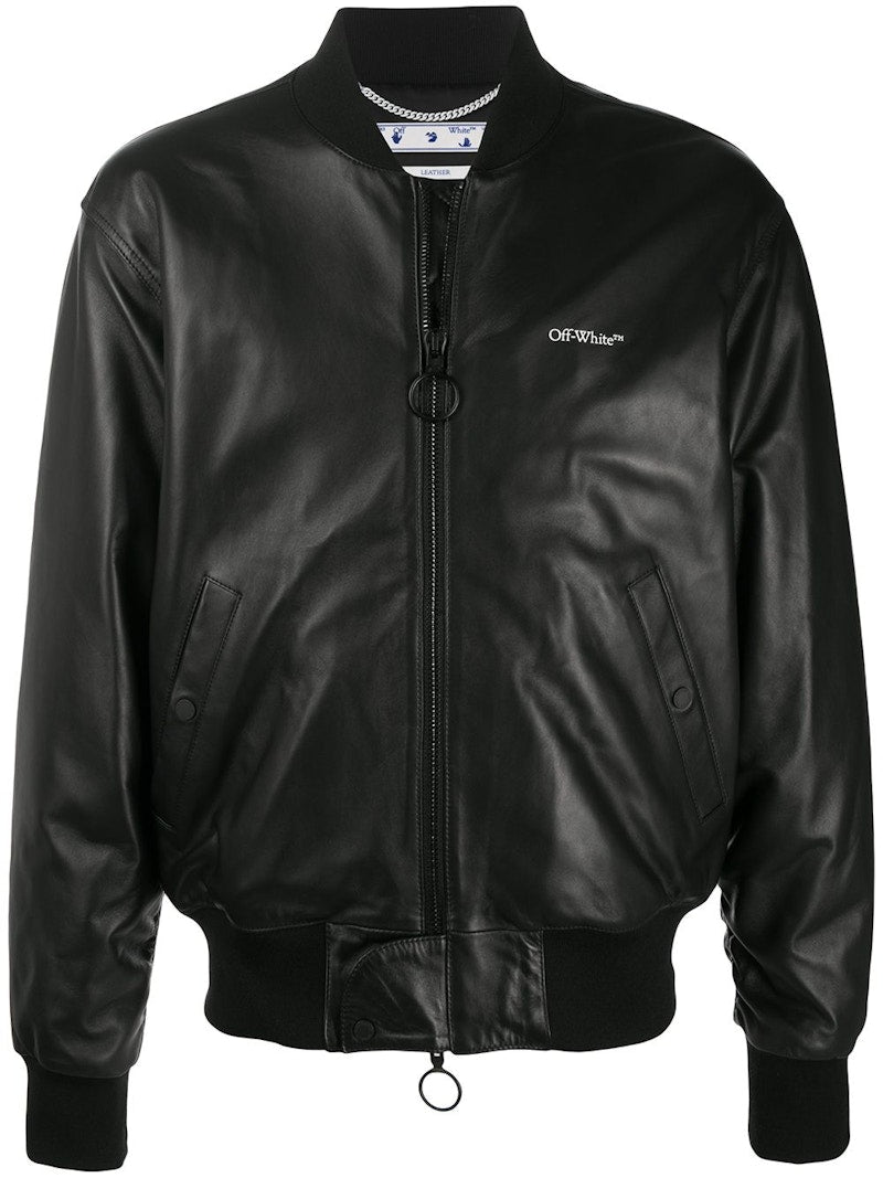 OFF-WHITE Leather Agreement Logo Bomber Jacket Black/White