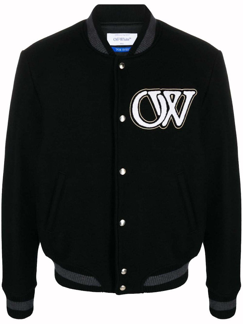 OFF-WHITE Logo-Applique Varsity Bomber Jacket Black