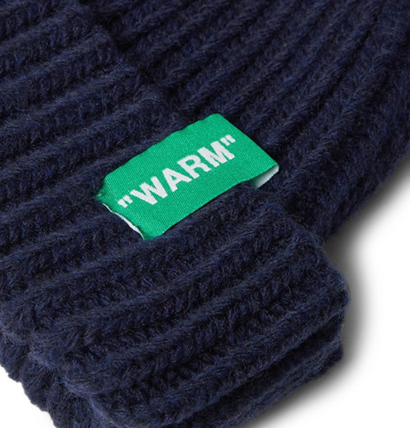 OFF-WHITE Logo Appliqued Ribbed Beanie Navy