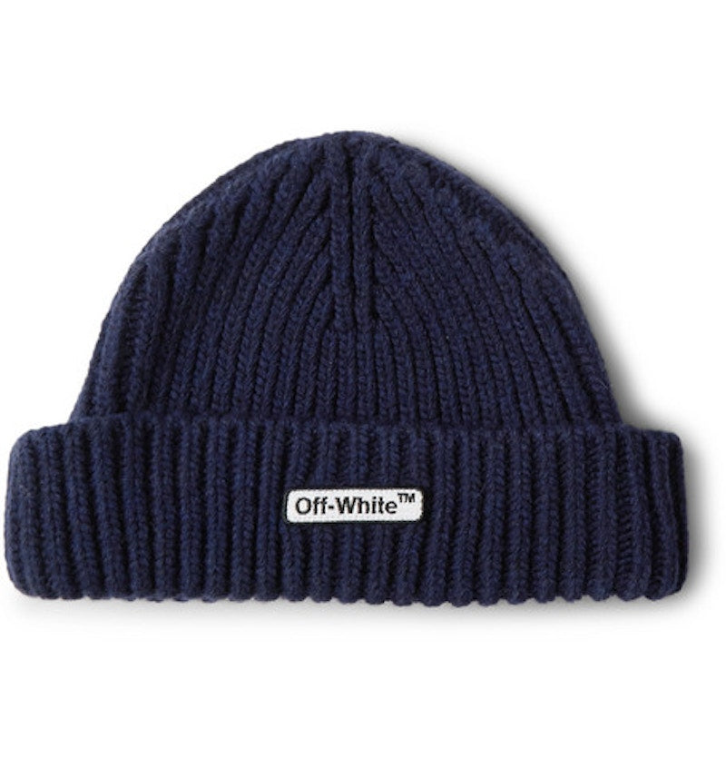 OFF-WHITE Logo Appliqued Ribbed Beanie Navy