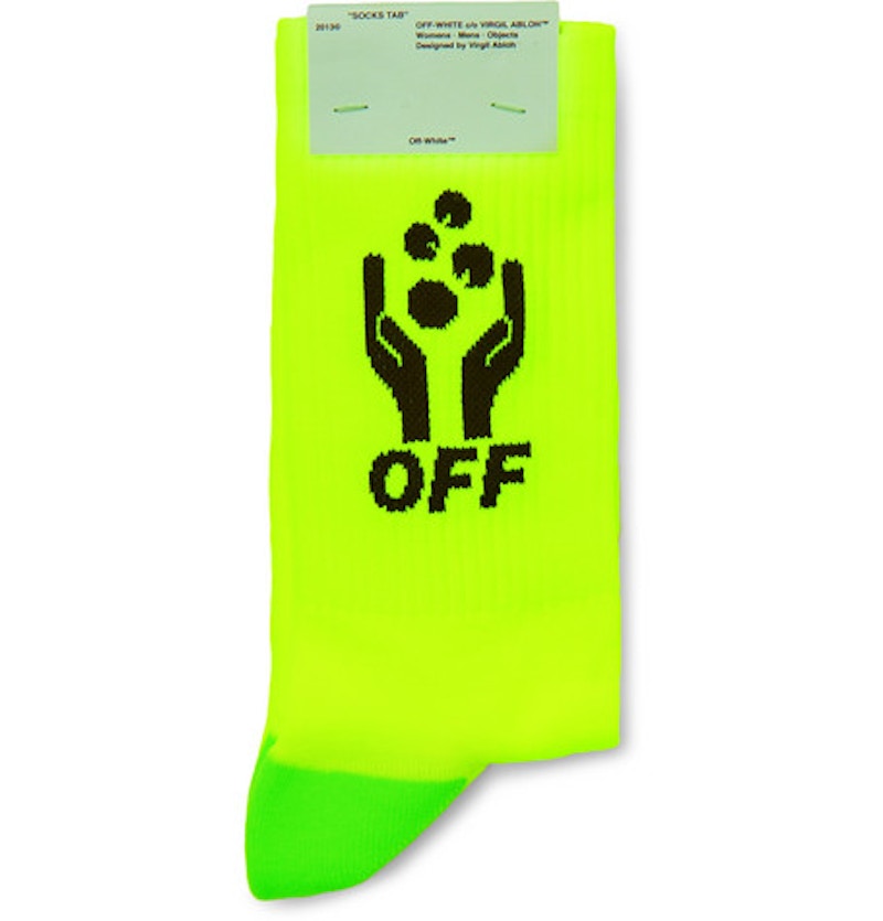 OFF-WHITE Logo Intarsia Stretch Knit Socks (SS19) Neon Yellow/Neon Green/Black