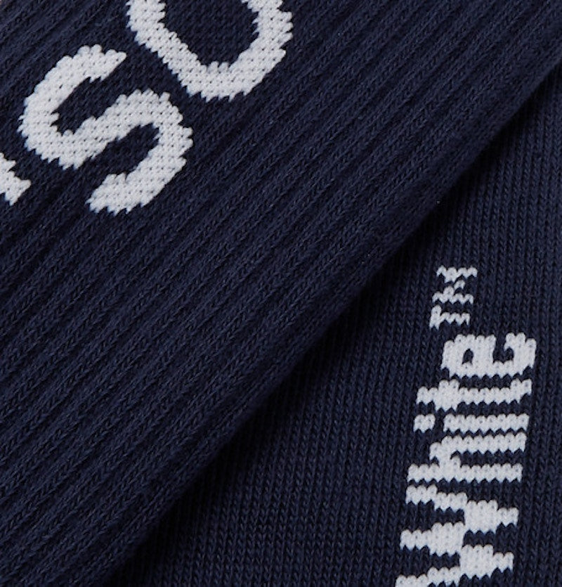 OFF-WHITE Logo Intarsia Stretch Socks (SS19) Navy/White