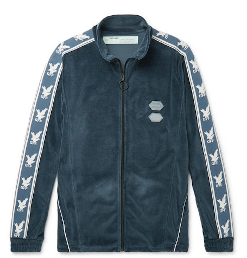OFF-WHITE Logo Intarsia Velour Track Jacket Blue/White