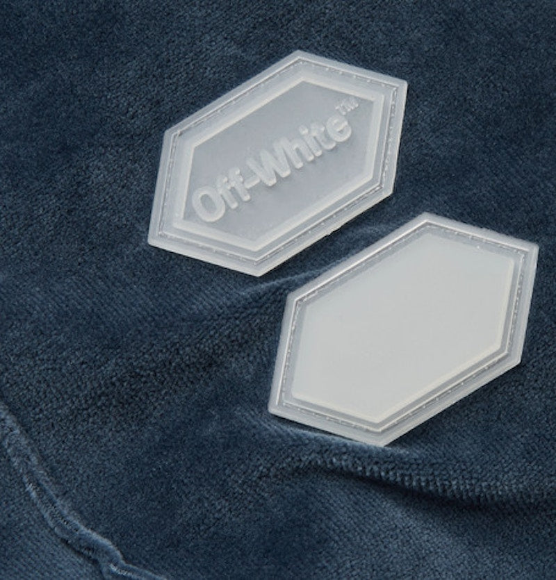 OFF-WHITE Logo Intarsia Velour Track Pants Blue/White