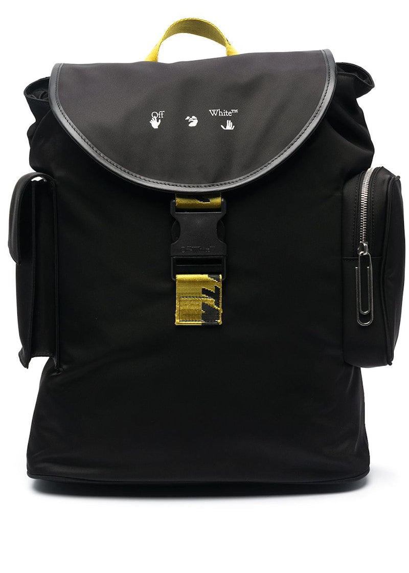 OFF-WHITE Logo Print Foldover Top Backpack Black Yellow