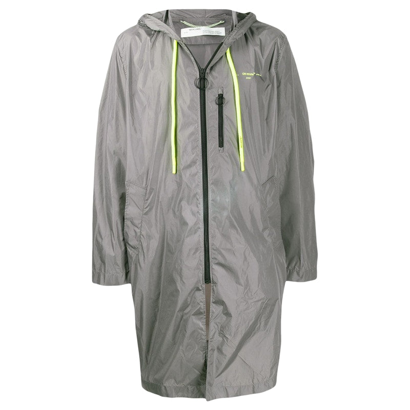 OFF-WHITE Logo Print Raincoat Grey/Fluo Yellow