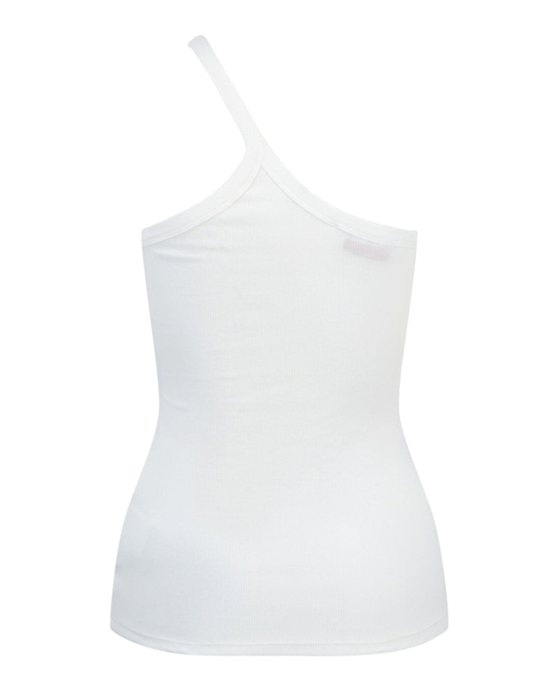 OFF-WHITE Logo Stamped Ribbed Asymmetric Tank White