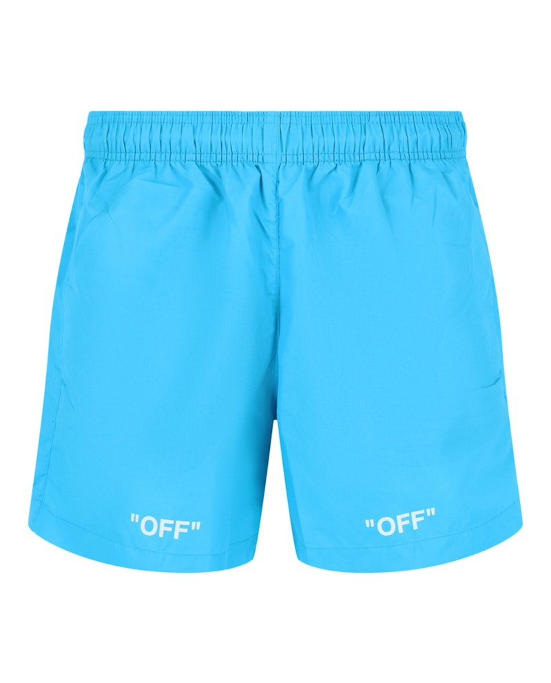 OFF-WHITE "OFF" Print Swim Shorts Blue