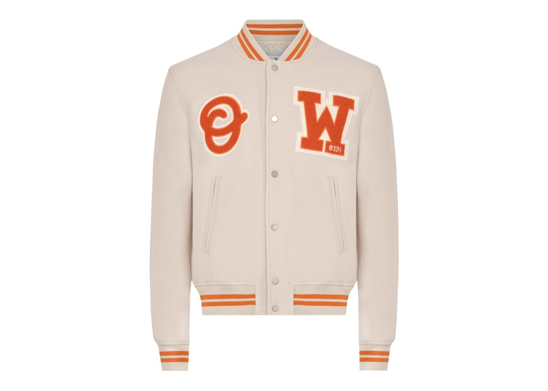 OFF-WHITE OW Logo-Patch Wool Varsity Jacket New Beige/Orange
