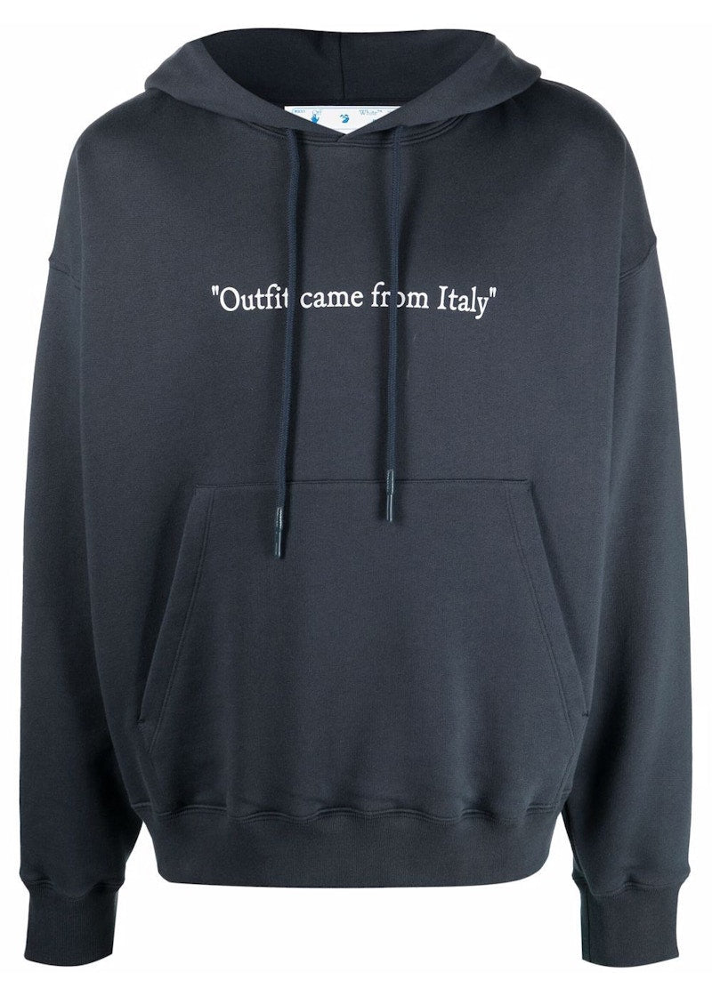 OFF-WHITE "Outfit Came From Italy" Print Hoodie Faded Blue/White