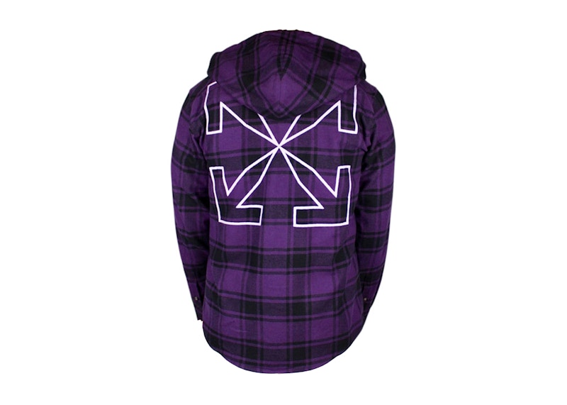 OFF-WHITE Outline Arrow Flannel Hoodie Aubergine Purple
