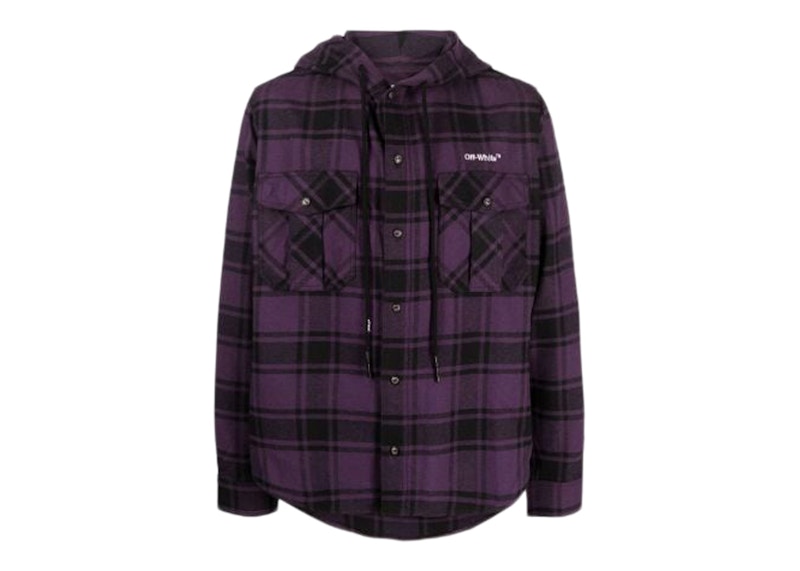 OFF-WHITE Outline Arrow Flannel Hoodie Aubergine Purple