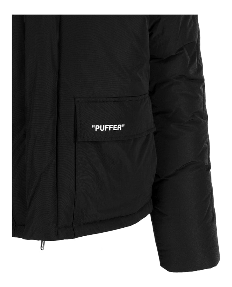 OFF-WHITE Outline Diag Quote Puffer Jacket (OMED039S-FAB001-1001) Black